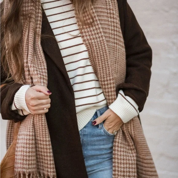 Olympia Sweater - Striped Cream and Brown Women's Sweater - Picture 6 of 10